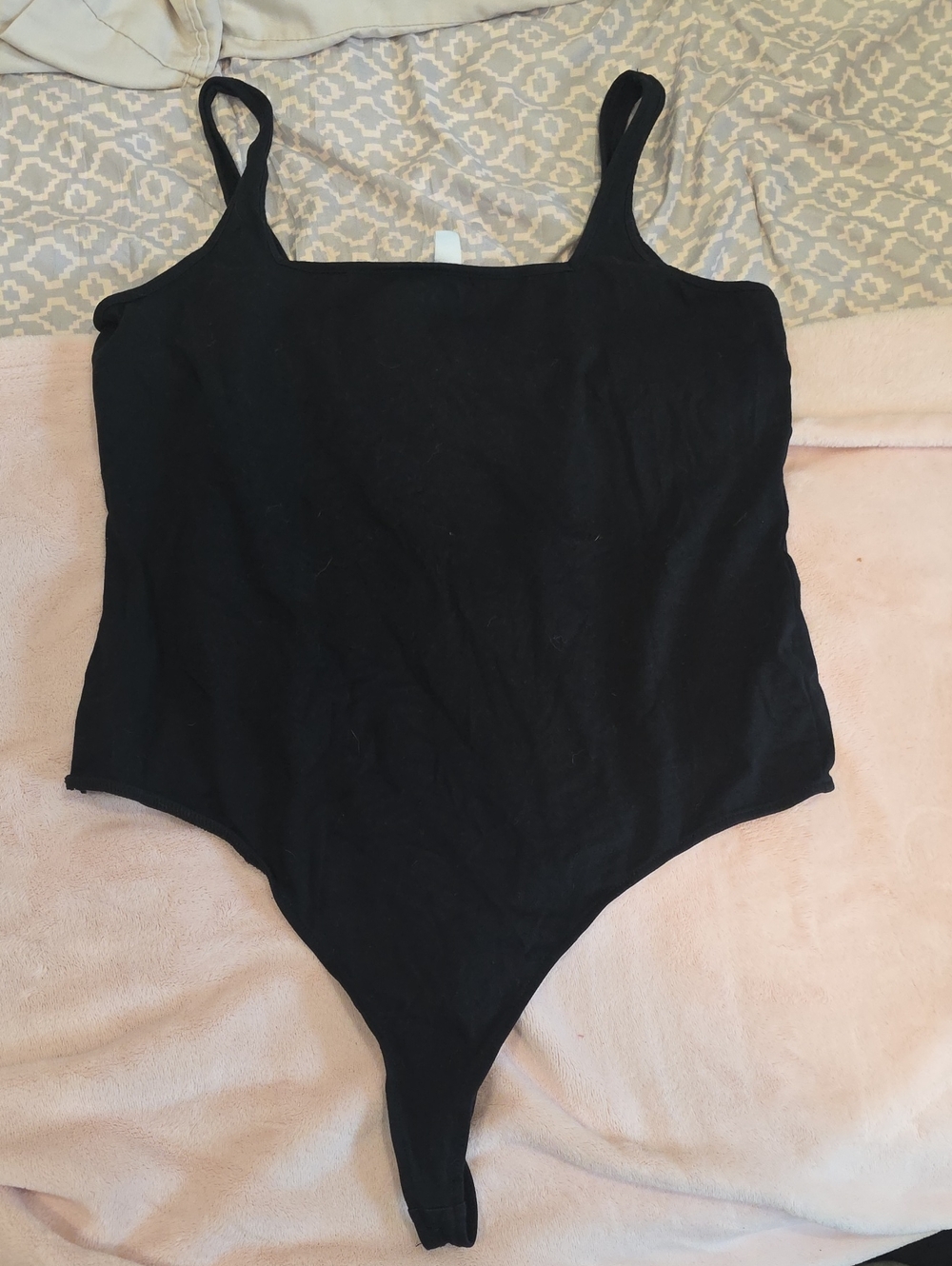 bp Black Square-Neck Bodysuit with Thin Straps